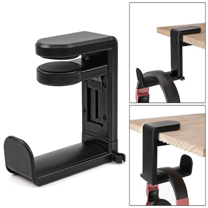 Rotating Headphone Stand, Multi-Functional 360° Rotatable Adjustable Clamp-on Under Desk Headset Stand, Universal Gaming and Office Headphone Holder, Black - color: Black