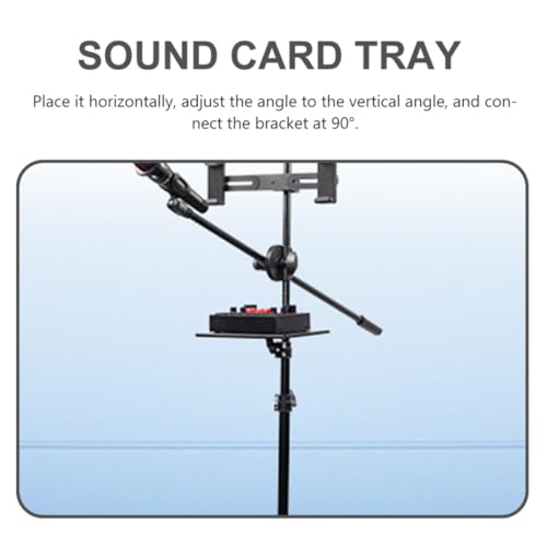 Kisangel Black Iron Microphone Stand Clip Holder with Sound Card Tray for Holding Small Accessories, Compatible with Picks and Sound Card, for Studio and Control Room Use