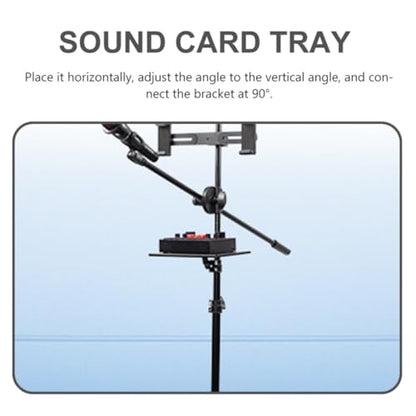 Kisangel Black Iron Microphone Stand Clip Holder with Sound Card Tray for Holding Small Accessories, Compatible with Picks and Sound Card, for Studio and Control Room Use