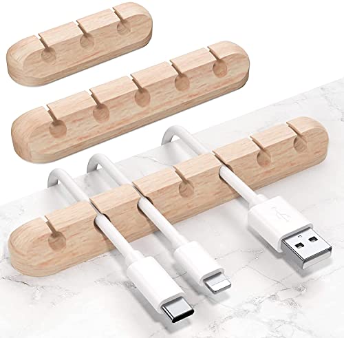 SOULWIT Cable Holder Clips, 3-Pack Cable Management Cord Organizer Clips Silicone Self Adhesive for Desktop USB Charging Cable Nightstand Power Cord Mouse Cable Wire PC Office Home - color: Wood Grain