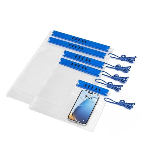 HEETA 5-Pack Clear Waterproof Dry Bag Pouch, Water Tight Cases Dry Bags Document Holder for Camera Mobile Phone Maps, Kayaking Boating - color: Blue
