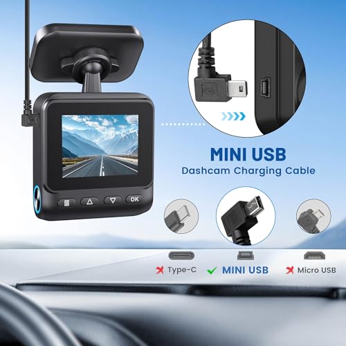 EWAY Mini USB Dash Cam Power Cable 13ft, for Rexing V1 Pro V5 V3 Byakov S6 Rove R2-4K Dashcam Dashboard Camera Recorder, USB 2.0 A to 90 Degree Right Angle Mini-B Charging Cord Car Charger Adapter