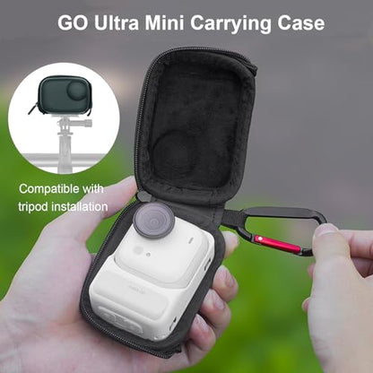 Mini Carry Case for Insta360 GO Ultra Accessories Kit, Half Zipper Hard Shell Bag Include Lens Screen Protector (4 Pack) + 2pcs Lens Cap Cover - Anti-Scratch, Anti-Collision, Anti-Dust
