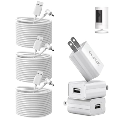OLAIKE (3 Pack) 8m/26ft Charge Cable for Ring Stick Up Cam Battery/Plug-in & Ring Spotlight Cam Battery, Weatherproof Power Adapter Keep Charge Your Camera (No Camera), White - color: (26 ft/8m, 3 Pack) White