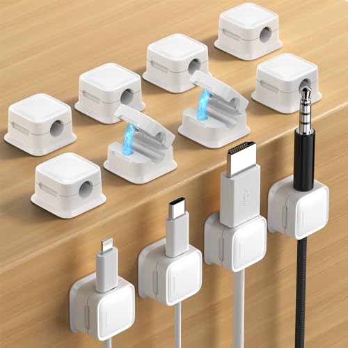 12 Pack Magnetic Cord Organizer Holder,Strong Adhesive Desk Cable Management Easy Open,Organize Phone Charging Cords Wire Holder Organizer Neatly for Home,Office,Car,Desk,Nightstand-White - color: White, size: 12Pack
