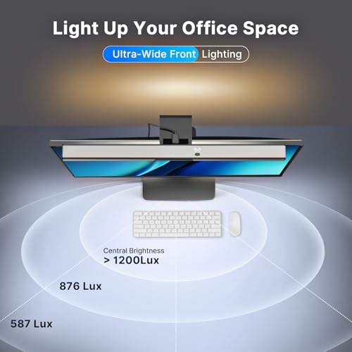 Syrinx 16.7" Computer Monitor Light Bar with Ambient Backlight, USB Reading LED Lamp, Screen Monitor Lamp, Touch + Gesture Control, Dimmable Desk Light, Eye-Caring, No Screen Glare for (Basic) - style: Minimalist