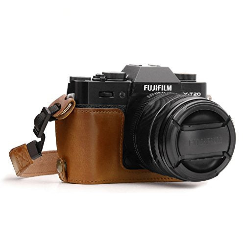 MegaGear Ever Ready Leather Camera Half Case and Strap Compatible with Fujifilm X-T30, X-T20, X-T10 - color: Light Brown
