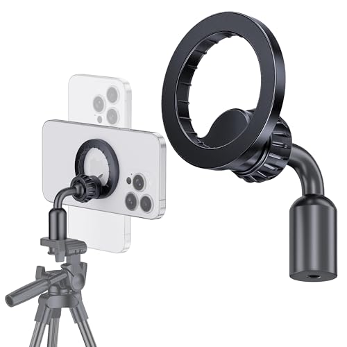Magnetic Tripod Mount Holder for MagSafe [Upgraded Metal], iPhone Tripod Mount Adapter with 1/4” Screw Hole, Magnetic Phone Tripod Holder Adapter for iPhone 17/16/15/14/13/12 Series - color: Black(Metal Version)