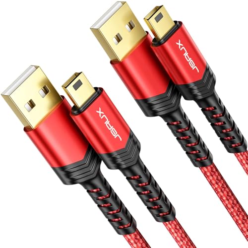 JSAUX Mini USB Cable[2-Pack 3.3ft+6.6ft], USB 2.0 Type A to Mini B Fast Charging Braided Cord for GoPro Hero 3+, PS3 Controller, MP3 Player, Dash Cam, Garmin Nuvi GPS, Camera, Blue Yeti, Red - size: 3.3 ft + 6.6 ft