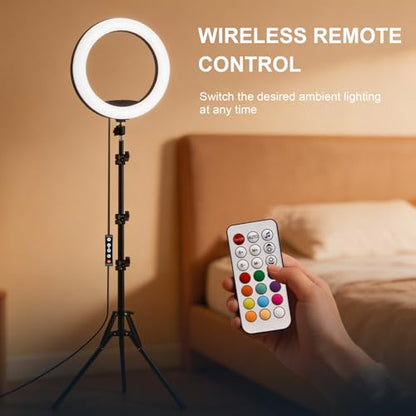 13" Selfie Ring Light with 76" Tripod Stand & 3 Phone Holder, LED Camera Ringlight with 48 RGB Colors Modes & Musical Rhythm Mode and 12 Brightness Dimmable for Makeup/Photography/Videos/Vlog/TikTok - color: 13" Musical Version