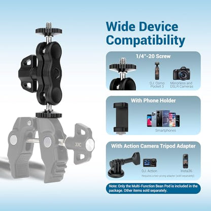 Universal Adjustable Magic Arm with 2 Ballhead & 1/4''-20 Screws for Super C Clamp Action Camera Cage, 360° Rotatable Double Ball Head Adapter for Insta360 X5 X4 Air Osmo Action 6 5 Pro Nano Pocket 4 - size: Magic Arm Only