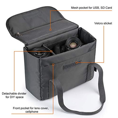 S-ZONE Waterproof Shockproof Foldable Camera Insert Bag Lens Cases Canon Nikon | Raindrop Proof, Fits in a Backpack, Suitable for DSLR/SLR Camera - color: Grey with Handle, size: Large
