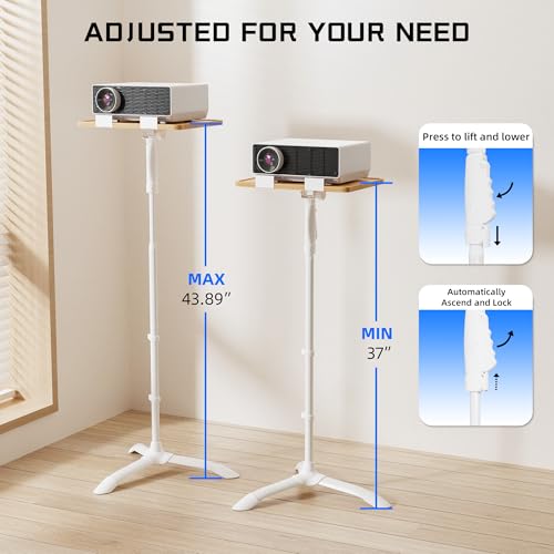 ETHU Laptop Floor Stand Adjustable Height, One-Hand Adjustment Projector Stand Tripod with Safety Lock, Heavy Duty Laptop Stand for Home Office Studio - color: Oak & White