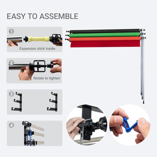 Photography Backdrop Roller Support System with 3 Rollers, 120-Inch Stainless Steel Crossbars, Wall/Ceiling/Stand Mount, Grey Blue Black Chains - color: Grey/Blue/Black Plastic Chain+120inch Crossbars