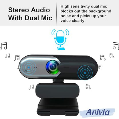 1080P Webcam with Privacy Slide Cover for PC, Web cam for Laptop Computer Camera Built-in Noise Canceling Mic, Low-Light Correction, for Microsoft Teams, Zoom, Google Voice, PC/Mac/Macbook/Tablet-1