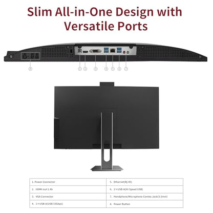 All in One Desktop Computer, 24" Display, i5 CPU Up to 3.3 GHz, 16GB RAM, 256 GB SSD, Privacy Protection Webcam, WiFi 6 + BT 5.3, Win11 Home, Black