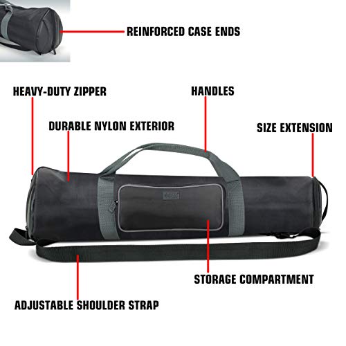 USA Gear Padded Tripod Case Bag - Holds Tripods from 21 to 35 inches - Adjustable Size Extension, Storage Pocket and Shoulder Strap for Professional Camera Accessories and Photo Carrying Needs