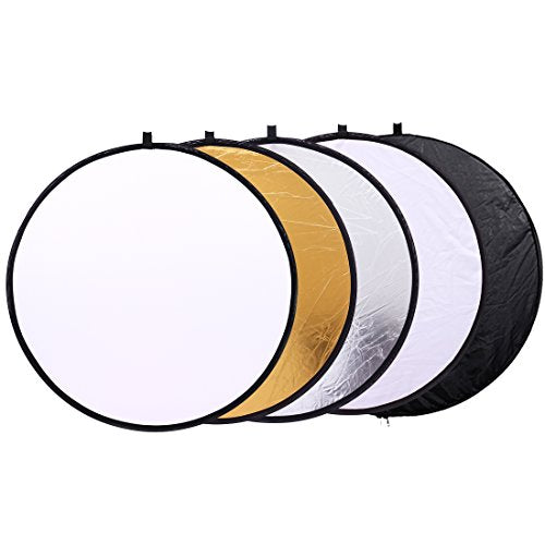 5 in 1 Photo Video Reflectors 12 inch (30cm) Collapsible Multi-Disc Light Round Photography Reflector with Bag -Translucent, Silver, Gold, White and Black - size: 12"/30cm