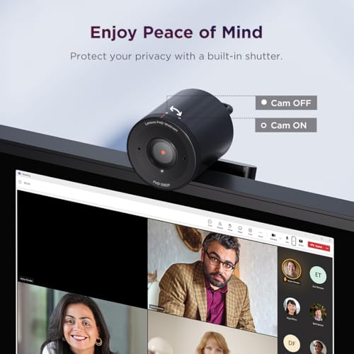 Lenovo FHD Webcam, 1080p Resolution, 30 fps, Dual Noise-Cancelling Microphones, AI Noise Cancellation and Enhanced Image Quality, Physical Privacy Shutter, Microsoft Terms Certified, Black - style: FHD