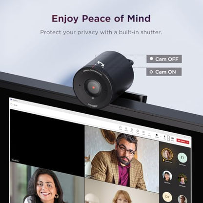 Lenovo FHD Webcam, 1080p Resolution, 30 fps, Dual Noise-Cancelling Microphones, AI Noise Cancellation and Enhanced Image Quality, Physical Privacy Shutter, Microsoft Terms Certified, Black - style: FHD