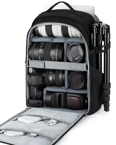 BAGSMART Camera Backpack, DSLR SLR Camera Bag Backpack Fits 15.6 Inch Laptop,Anti-Theft Waterproof Camera Case for Photographers,Men Women,with Rain Cover,Tripod Holder,Black - color: Black, size: Large
