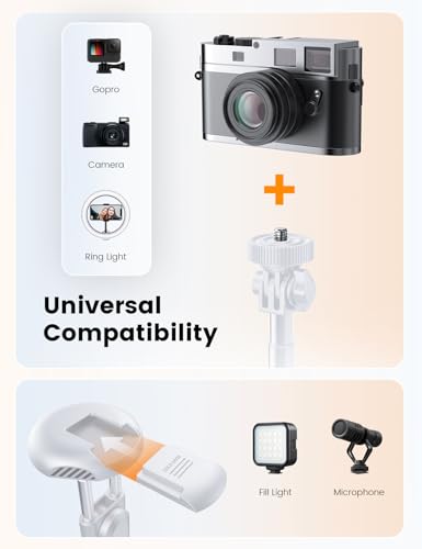 ANXRE 71" Phone Tripod, NT79 Extendable Selfie Stick with 1/4" Camera Mount for Cell Phone＆Camera, Phone Tripod Stand Holder with Remote Compatible with iPhone Android, Camera - color: White