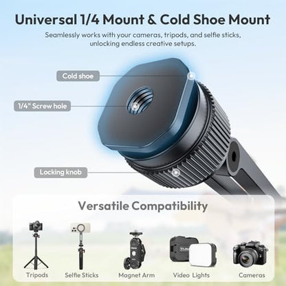 ULANZI MA07 Magnetic Phone Tripod Mount for Magsafe, Aluminum Camera Phone Mount with 1/4" Screw, Cold Shoe Magnetic Tripod for Camera, Copatibale with iPhone 17/16/15/14/13/12 Series