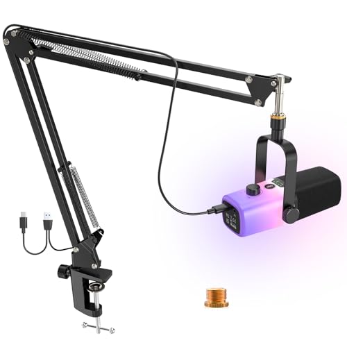 ZealSound USB Gaming Microphone,PC Microphone for Phone Tablet with RGB for Streaming Podcast Vocal Recording ASMR, Computer Mic with Noise Cancellation,Mute Button,Gain Knob,Desktop Arm Boom Stand - color: Gradient