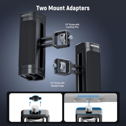 NEEWER Side Handle Grip with Wireless Remote Control Button Shutter Trigger for Smartphone Cage Video Rig, 2 Mount Adapters with 1/4" Screws & Locating Pins, Compatible with SmallRig Cages, PA005E