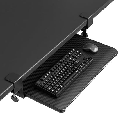BONTEC KMT01-PJ Under Desk Keyboard Tray, Pull-Out Keyboard & Mouse Platform with C-Clamp, 20 x 11.8 in Space-Saving Ergonomic Slide-Out Drawer, Black Carbon Fiber - color: Black Carbon Fiber, size: 20" x 11.8"