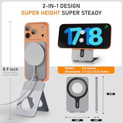 IST IDEA for Magsafe Tripod, Tripod for iPhone Lightweight Aluminum Alloy & Angle Adjustment & Strong Magnets iPhone Tripod Stand Compatible with 17/16/15/14/13/12 (Included Metal Ring) - color: Grey