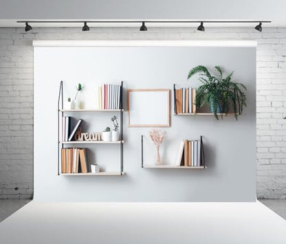 8x6ft Fabric Bookshelf Backdrop Interior Shelves with Books and Decor Hanging on The Wall Background Home Office Backdrop for Video Conference Online Meeting Photo Props - size: 8x6FT