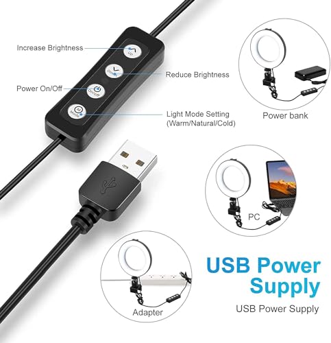 6" Ring Light with Clamp Mount & 10 Brightness Level，Desktop Light for Remote Meeting, YouTube, Selfie, Makeup, Live