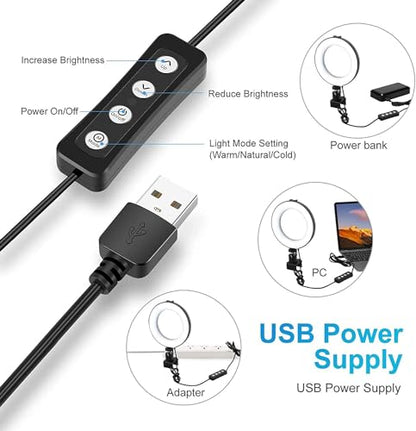 6" Ring Light with Clamp Mount & 10 Brightness Level，Desktop Light for Remote Meeting, YouTube, Selfie, Makeup, Live