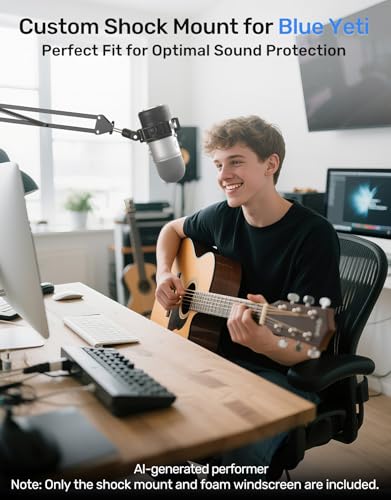 [2026 Upgrade]Custom Blue Yeti Shock Mount with Pop Filter - Elastic Suspension Design Reduces Vibration Noise, Shock Mount 100% Fits Blue Yeti, Matches Mic Boom Arm, with 3/8" to 5/8" Screw Adapter - size: Blue Yeti Shock Mount