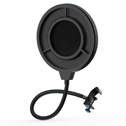 IXTECH Pop Filter For Microphone, Mic Pop Filter Mesh Isolation Shield Compatible With Blue Yeti And Any Other Mic, Dual Layered microphone pop filter shield with Flexible 360° Gooseneck Clip