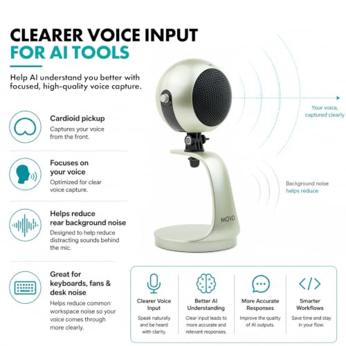 Movo WebMic USB Dictation Microphone in Silver – Cardioid for Vibe Coding | Cardioid Pickup Rejects Background Noise For Accurate Dictation. Gain Knob, Headphone Out, Mute. Desktop Stand, No Drivers. - color: Palladian Silver
