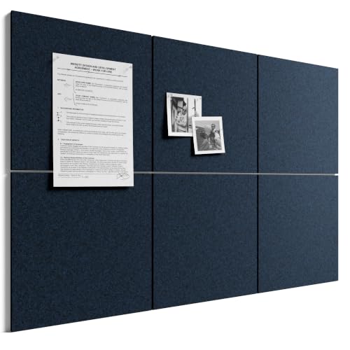 Bumusty Large Cork Board 36" x 24" Alternative - 6 Pack Felt Wall Tiles with 40 Safe Removable Adhesive Tabs, 30 Pushpins, Cork Boards for Walls Pin Board Bulletin Board Office Decor (Carbon Blue) - color: Carbon Blue, size: Solid tile 6-pack