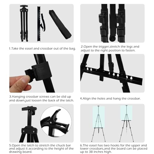 NS JYMB Black 4 Pack 17-66 Inch Art Easel Stand for Painting and Sign | Four 17-66 inch metal tripod easels for display stand, canvas holder, floor and poster board use - style: 66Black 4pack