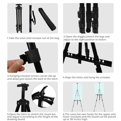 NS JYMB Black 4 Pack 17-66 Inch Art Easel Stand for Painting and Sign | Four 17-66 inch metal tripod easels for display stand, canvas holder, floor and poster board use - style: 66Black 4pack