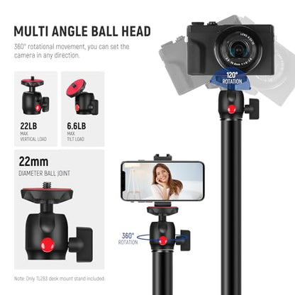 NEEWER Camera Desk Mount with Holder & 360° Ball Head, 17"-40"/43-102cm Telescopic C Clamp Table Light Stand 1/4" Screw, Desktop Stand 6.6lb/3kg Max Load for DSLR Camera, Webcam, Ring Light,TL283 - style: TL283 Red w/Phone Holder