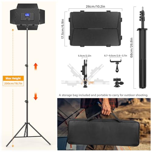 Unicucp 2 Pack Led Video Light Panel Light with Barndoor, 8000mAh Rechargeable Camera Light with 79'' Stand, Photo Studio Lighting kit for Video Recording Live Streaming Outdoor Indoor Photography