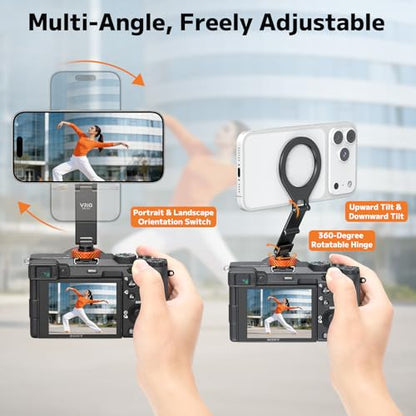 VRIG MG-40 Magnetic Phone Tripod Mount for Magsafe, Three Rotatable Axes Phone Holder with 1/4 Thread & Cold Shoe Adapter for Camera, Compatible with iPhone 17/16/ 15/14/ 13/12 Series - size: MG-40