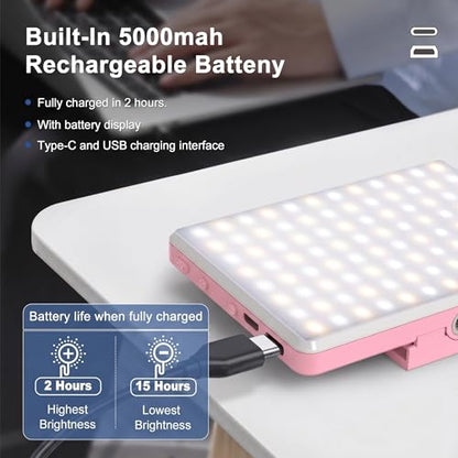 Selfie Light, Phone Light with Front & Back Clip, 60 LED Portable Light with 3 Modes, 5000mAh Rechargeable Video Light for Phone, iPhone, IPad, Laptop, TikTok, Makeup, Lighting Monolights(Pink) - color: Pink