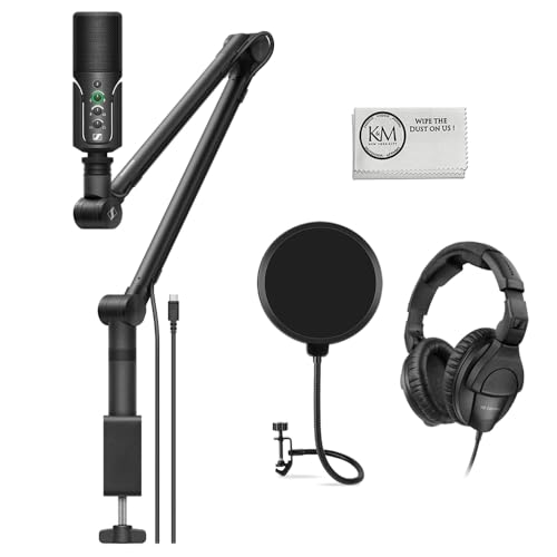 Sennheiser Profile USB Condenser Microphone Streaming Set with Boom Arm Bundled with Wind Screen Pop Filter + Closed-Back Headphones + Cleaning Cloth (4 Items)