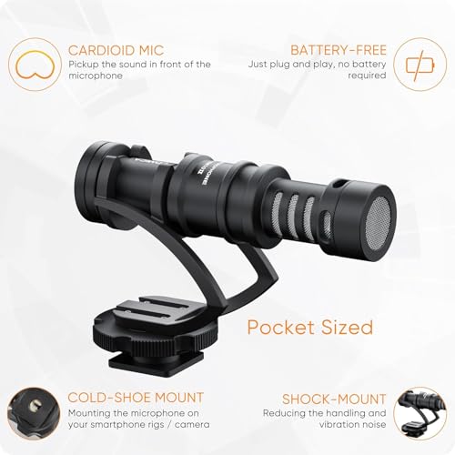 Camera Microphone,Comica CVM-VM10II Professional Video Microphone with Shock Mount, Deadcat,Compact Shotgun Mic Compatible with iPhone,DSLR Camera,Android Smartphones- Perfect for TikTok YouTube Vlog - color: Black