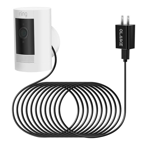OLAIKE Indoor/Outdoor Power Adapter for Ring Stick Up Cam Battery 3rd Gen/2nd Gen/Plug-in, Weatherproof Cable(5m/16ft) to Continuously Charge Camera, No Need to Change Batteries, Black - color: Black(5m/16ft)