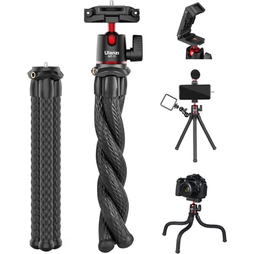 ULANZI Camera Tripod, Mini Flexible Stand w Hidden Phone Holder w Cold Shoe Mount, 1/4'' Screw f Magic Arm, Universal f iPhone 17 16 15 14 Pro Max XS Max Canon Nikon Sony DJ Pocket 4/3 Cameras