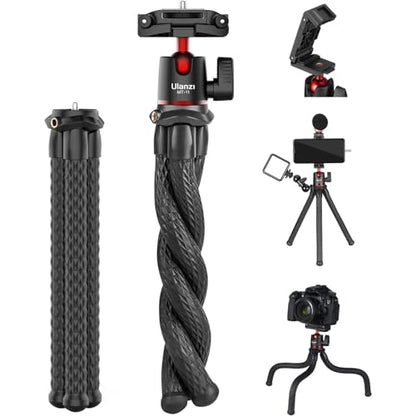 ULANZI Camera Tripod, Mini Flexible Stand w Hidden Phone Holder w Cold Shoe Mount, 1/4'' Screw f Magic Arm, Universal f iPhone 17 16 15 14 Pro Max XS Max Canon Nikon Sony DJ Pocket 4/3 Cameras