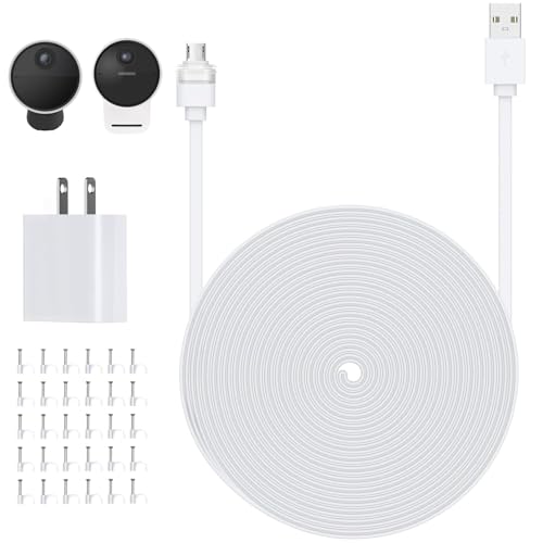 Newding Power Cable Compatible with Simplisafe Outdoor Security Camera, All Weather Conditions Continuously Charge, IP65 Weatherproof Interface, 25FT Charging Cord White
